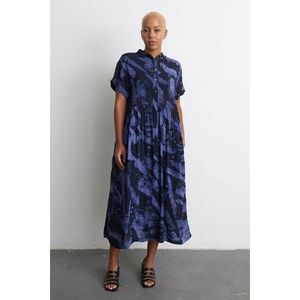 Osei Duro, Imperium Empire Waist Button Up Dress Purple Black Rorschach, Size S